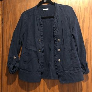 Navy Blue Linen Military Style Jacket